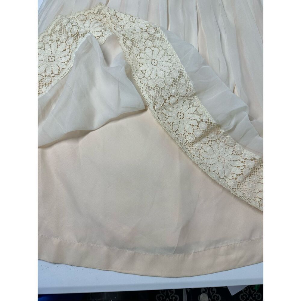 Rare Vintage Pleated Mini Dress Lace Trim Lined Sheer Size 5 (M) Cream Back Zip - Picture 10 of 15